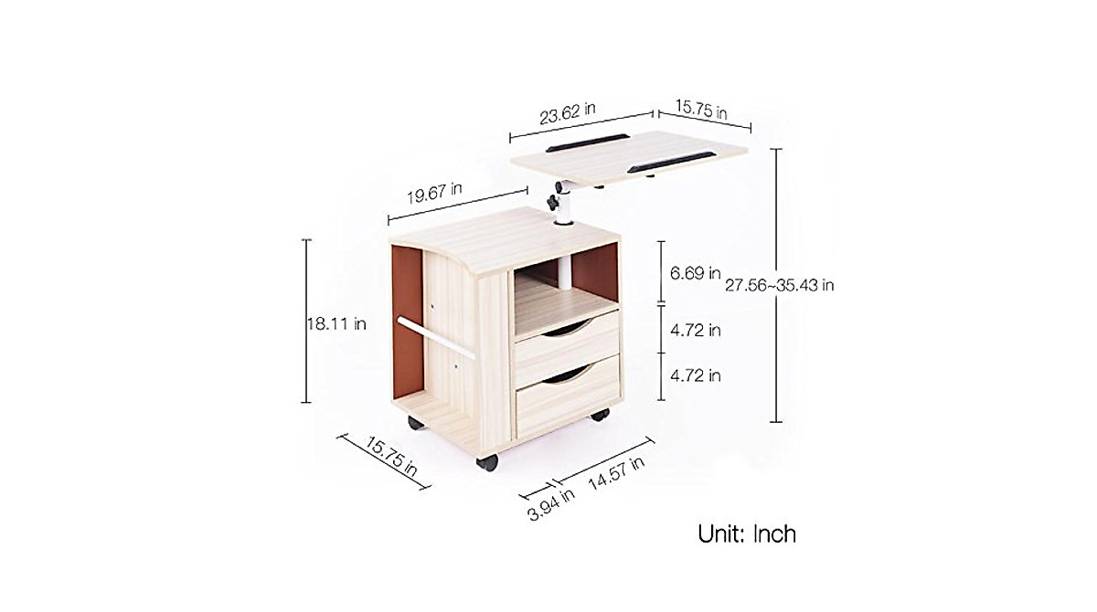 Emall Life Adjustable Overbed Table with Swivel Top & Storage