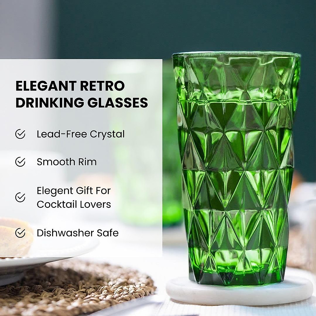 Chef's Star Green Water Glasses - Vintage 13 Oz Glass Set of 6
