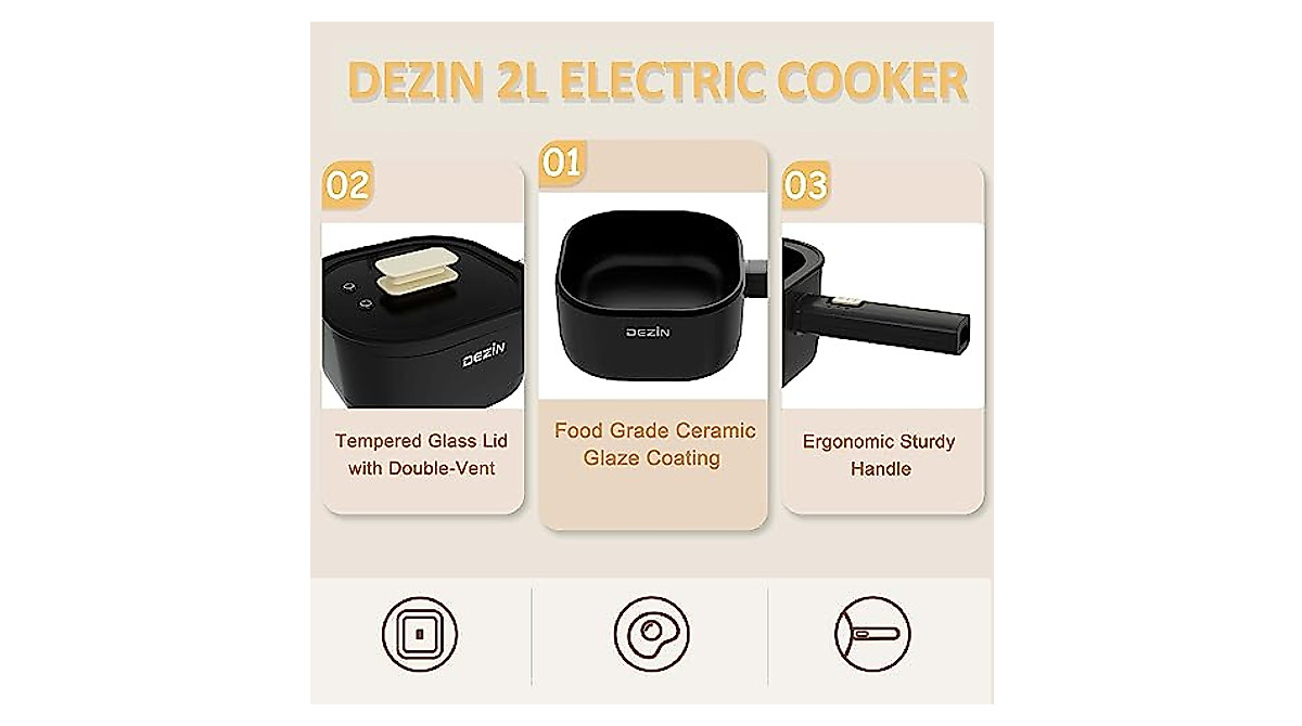 Dezin 2L Electric Hot Pot with Steamer for Easy Cooking