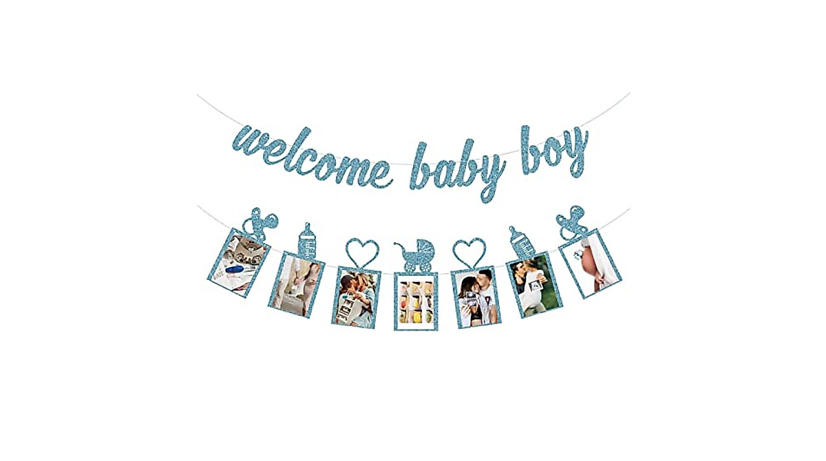 Baby Shower Decorations for Boy | Welcome Baby Boy Banner & Photos