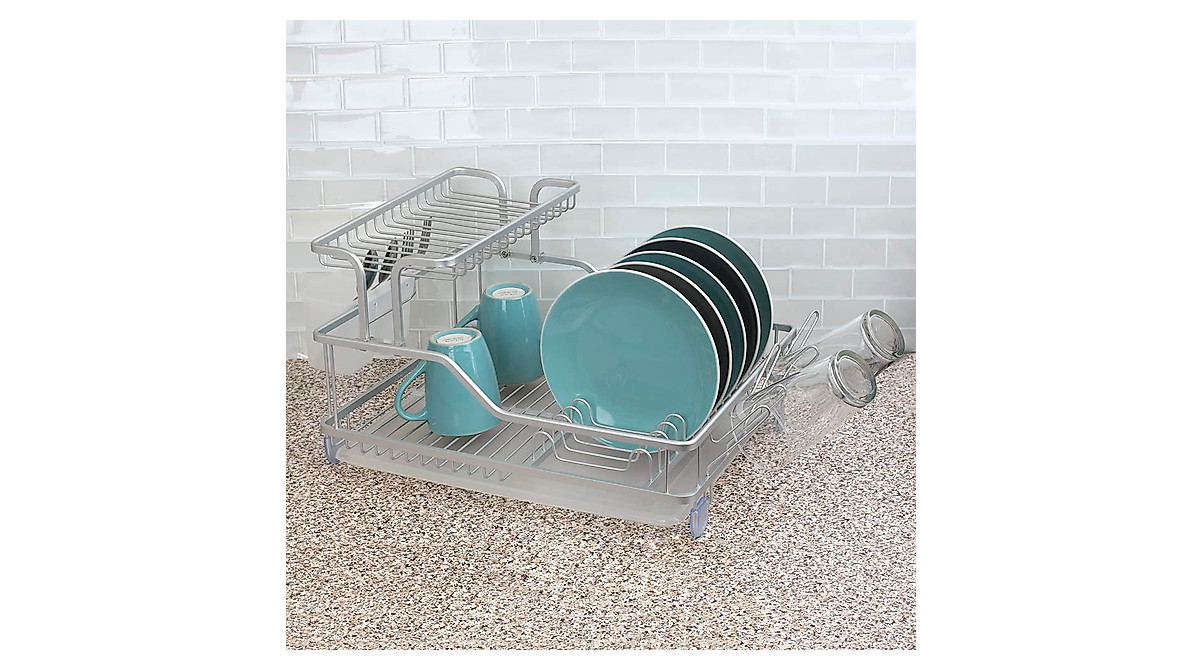 Home Basics 2-Tier Aluminum Dish Rack | Rust-Resistant Drying