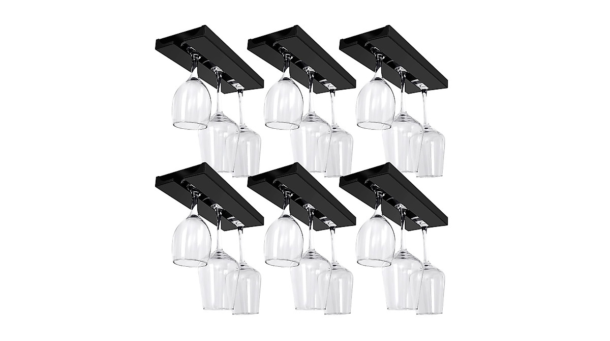 Rtteri 6 Pcs Under Cabinet Wine Glass Rack - Black