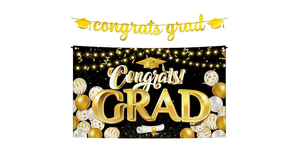 Large Congrats Grad Banner 72x44 Inch for Graduation Decor