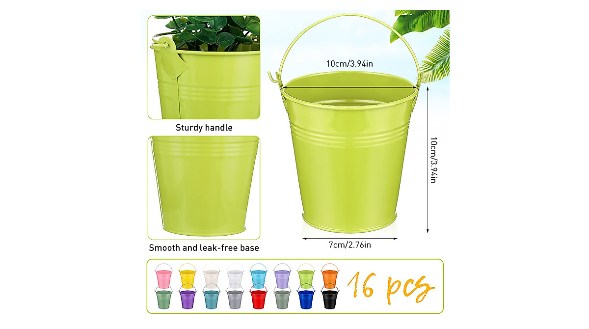 16 Pack Colorful Metal Buckets for Parties & Crafts | Durable & Cute