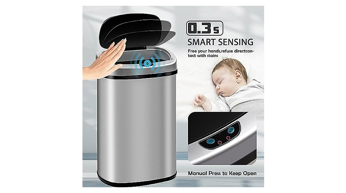 Smart 13 Gallon Stainless Steel Trash Can with Sensor