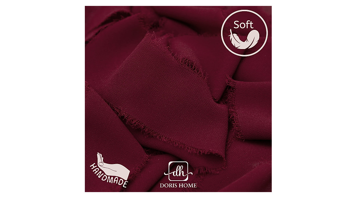 DORIS HOME Burgundy Fringed Chiffon Ribbon for Gifts & Crafts