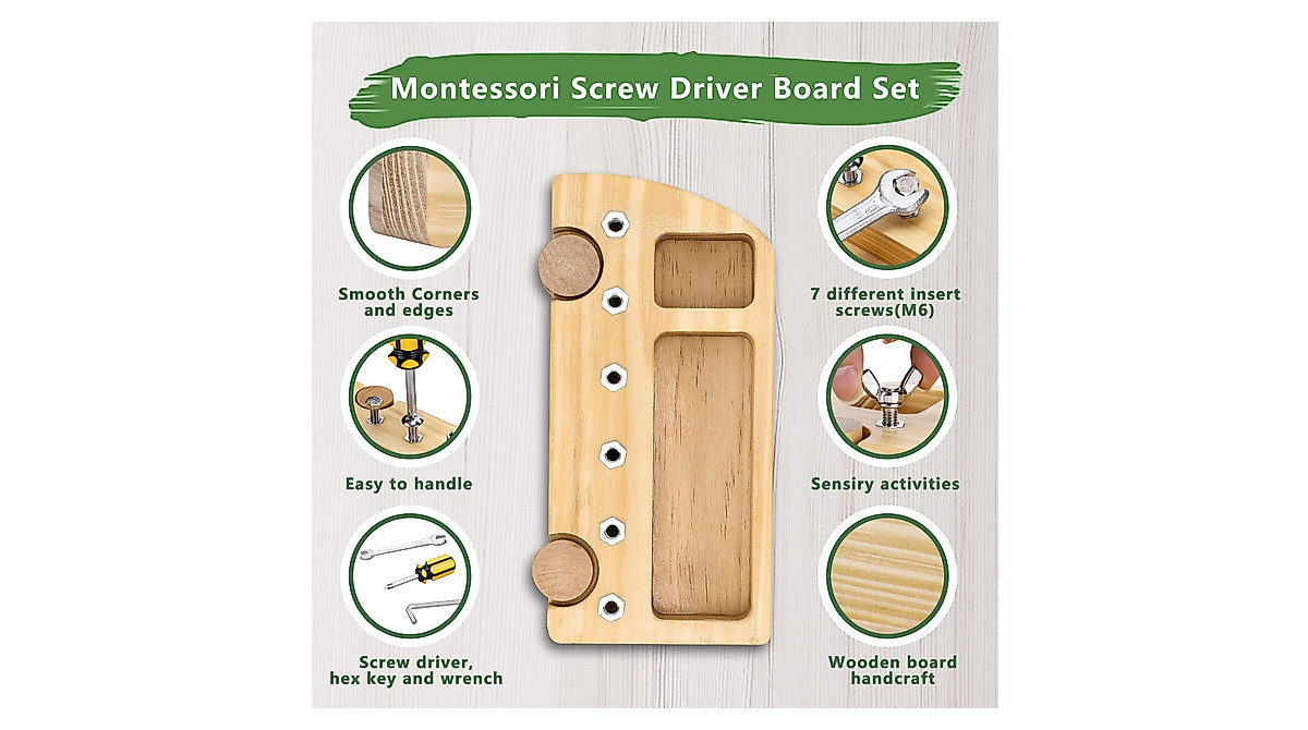 Mikabili Montessori Wooden Screw Driver Board for Kids