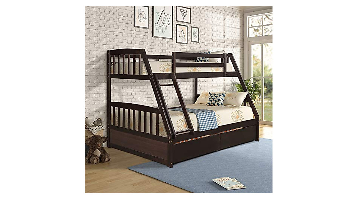 Harper & Bright Designs Twin Over Full Bunk Bed in Espresso | Space ...
