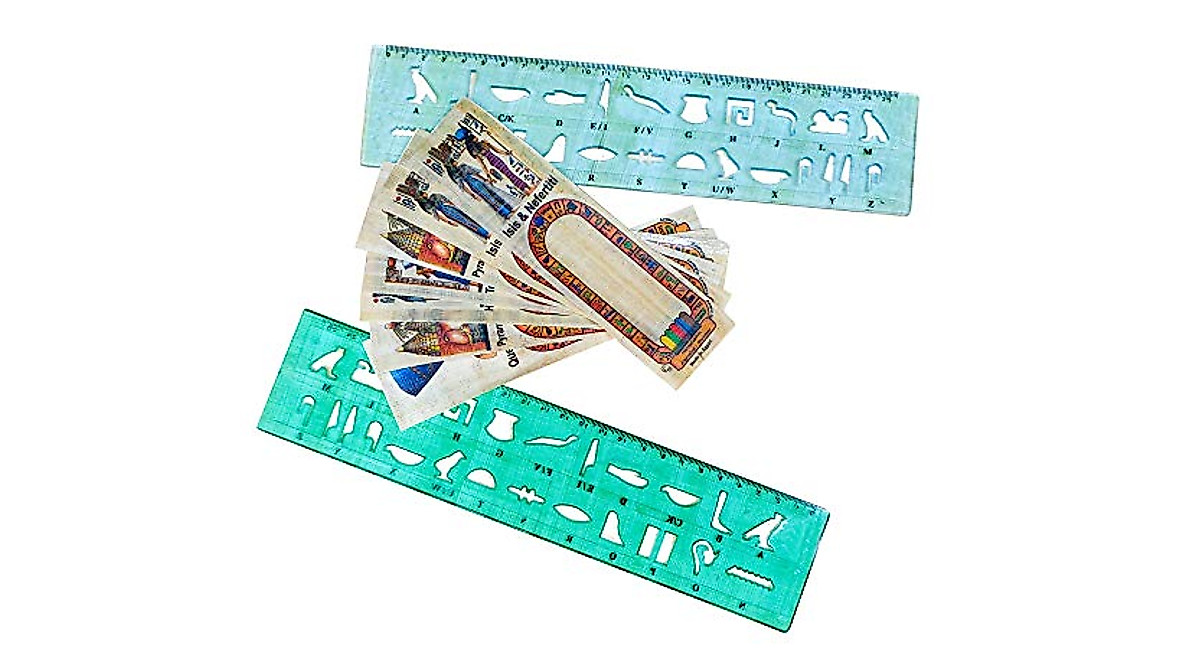 Egyptian Papyrus Bookmarks with Hieroglyphic Stencil Ruler ...