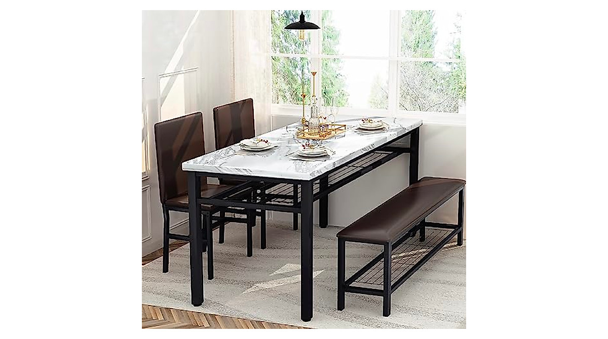 Lamerge Faux Marble Dining Table Set for 4 - Compact & Modern