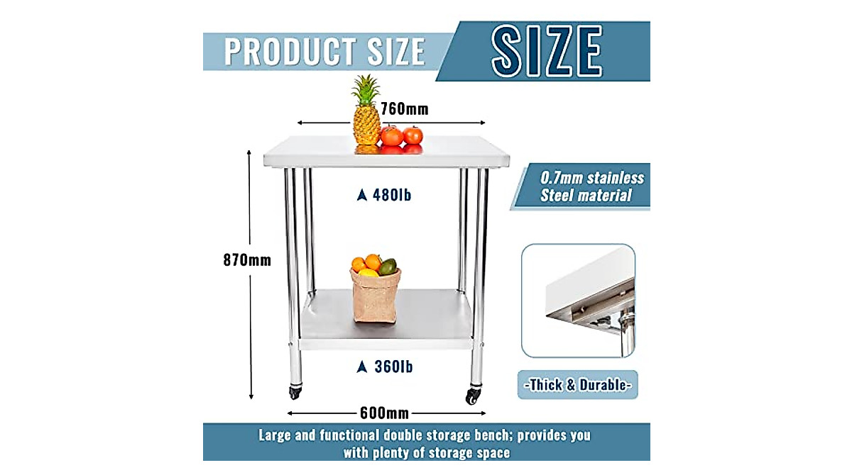 Heavy Duty Stainless Steel Prep Table with Wheels | Qunclay 30x24