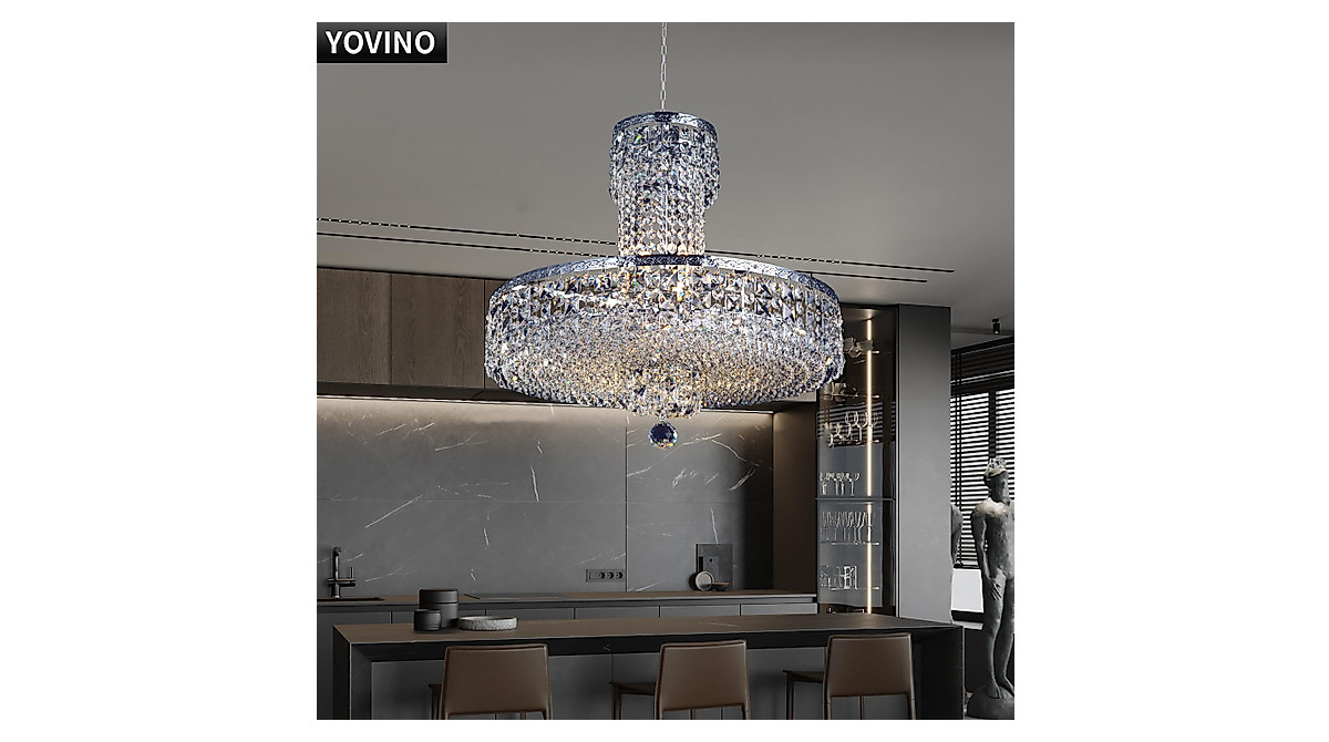 YOVINO 12-Light Crystal Chandelier for High Ceilings