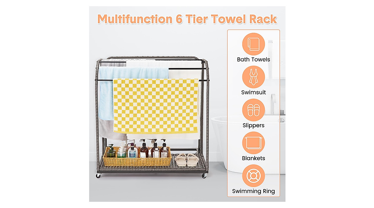 GAOMON Pool Towel Rack Outdoor with Rattan Base - Stylish & Weatherproof