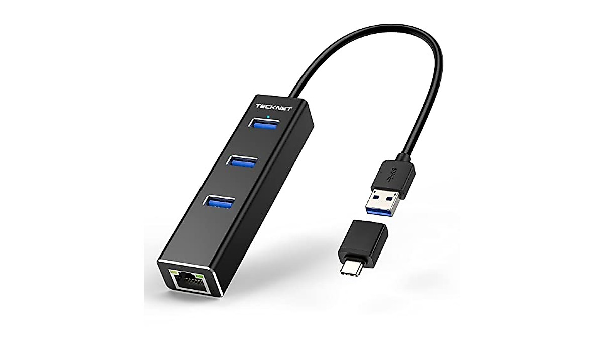 TECKNET USB to Ethernet Adapter with 3-Port USB Hub & Gigabit Ethernet