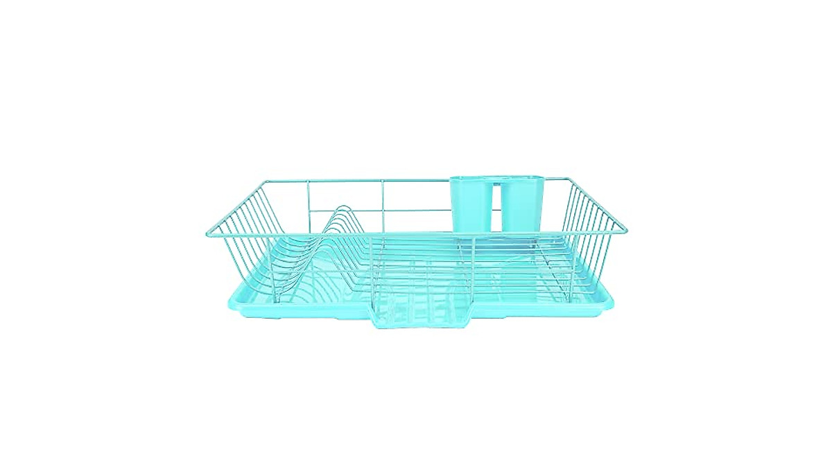 Home Basics Dish Drying Rack in Vibrant Turquoise - Space Saver