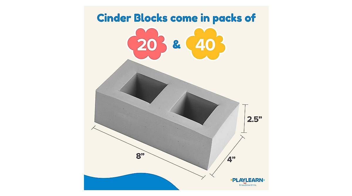 Playlearn 40pc Foam Cinder Blocks for Kids - Safe & Educational ...