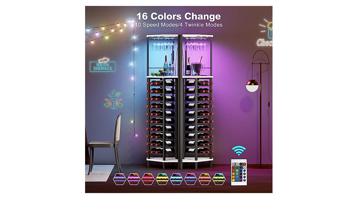 Homeiju Corner Wine Rack with LED Light & Glass Holder