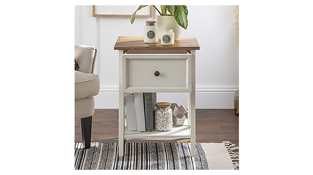 Walker Edison Natalee Farmhouse Side Table with Drawer - Rustic Charm