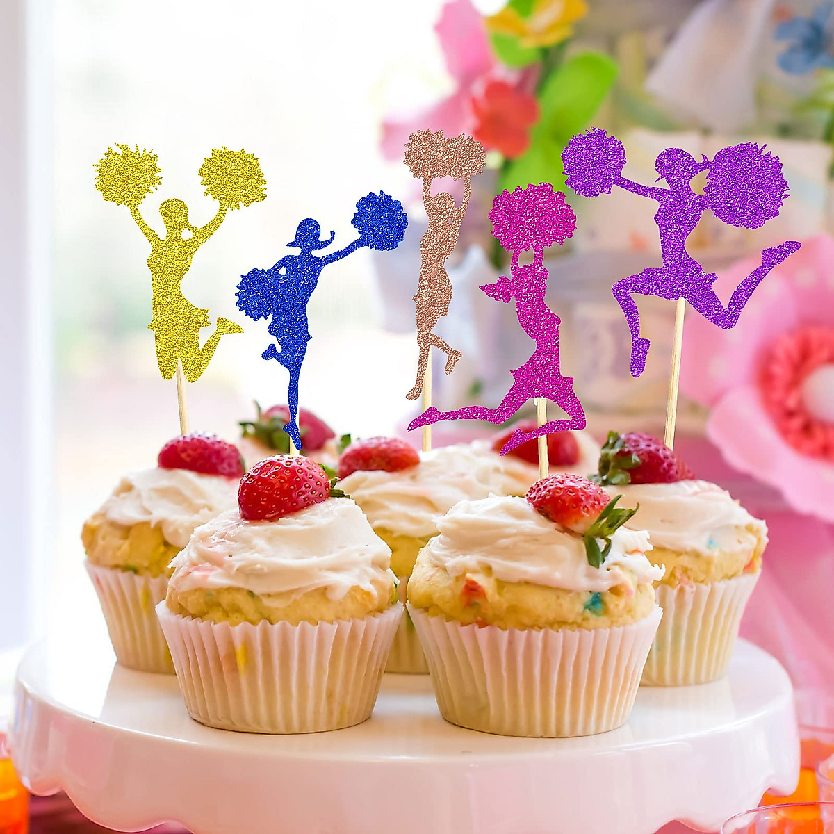 Colorful 48-Piece Cheerleading Cupcake Toppers