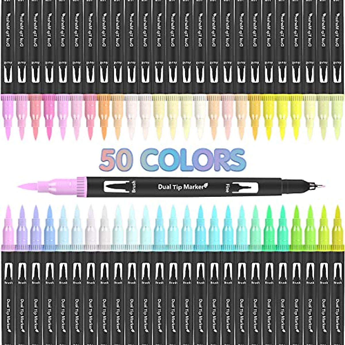 RESTLY 50 Pastel Dual Tip Brush Pens for Art & Coloring