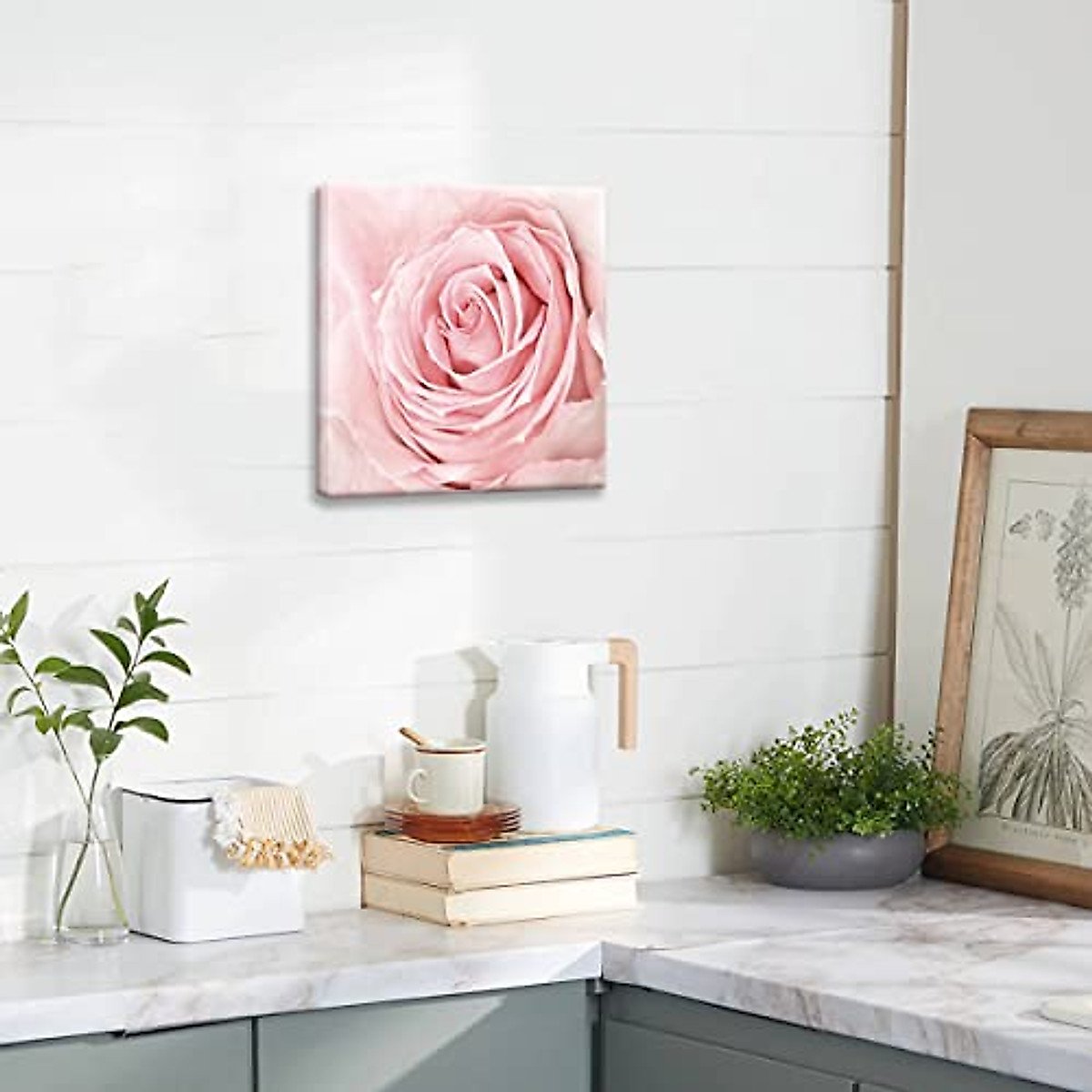 Pink Bathroom Decor - Pink Rose Canvas Wall Art for Home & Bedroom