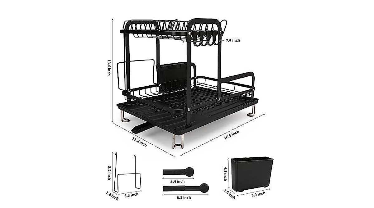 IYEBAU 2-Tier Over-The-Sink Dish Drying Rack - 16.5x11.8x13.6", Large Capacity With Drainboard - View #9