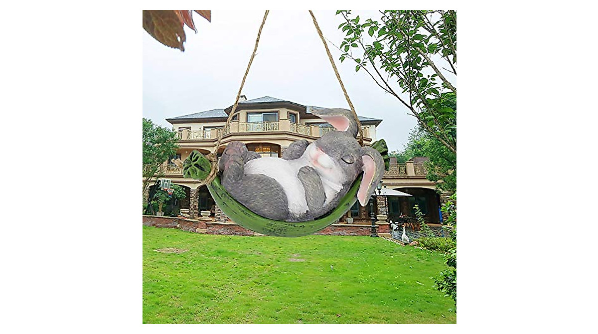 Whimsical Resin Swing Rabbit Garden Statue - Perfect Outdoor Decor