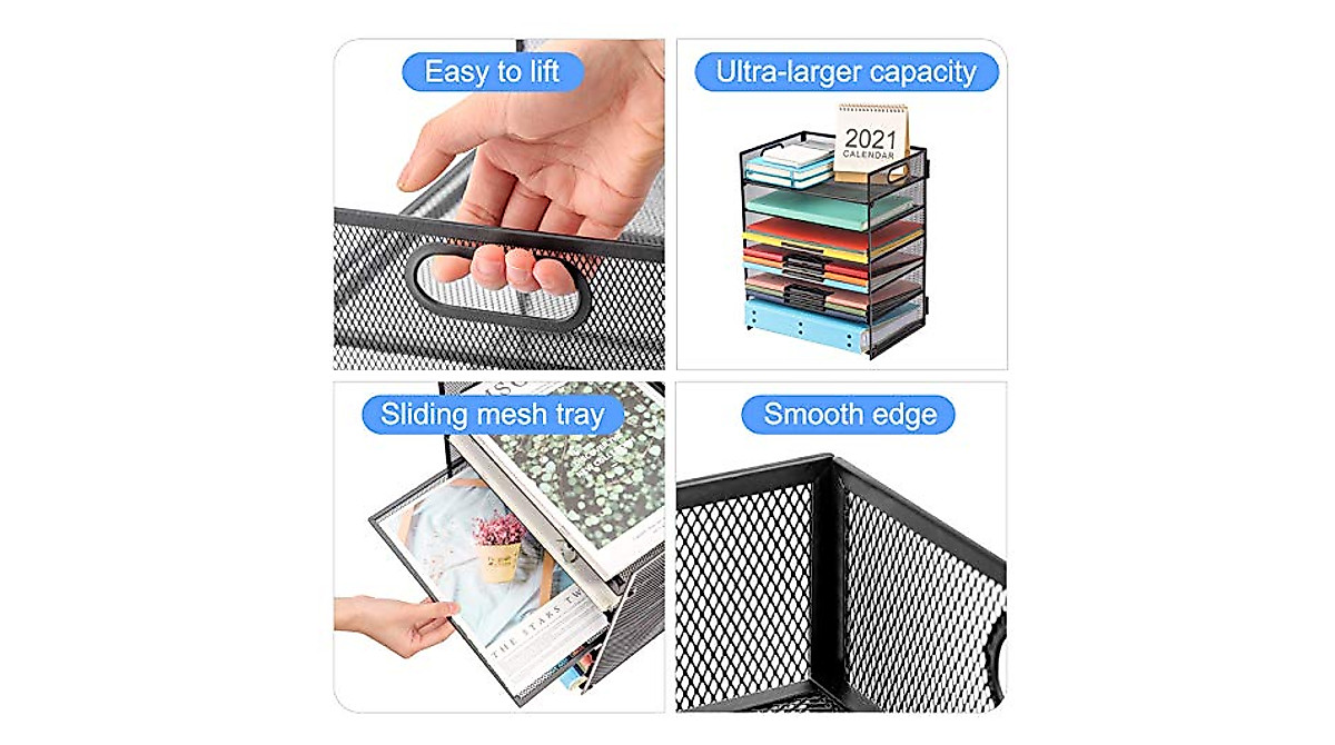 Marbrasse 6-Tier Mesh File Organizer with Handle for Office & Home