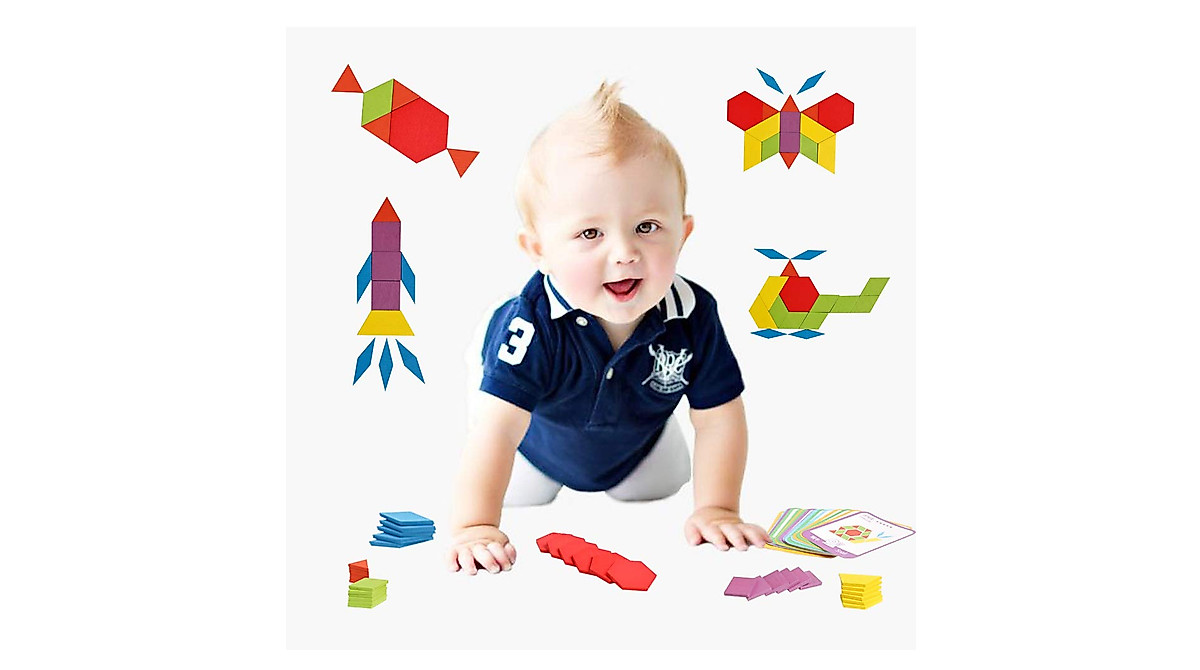 Wooden Pattern Blocks Set for Kids - Educational Geometric Puzzles ...