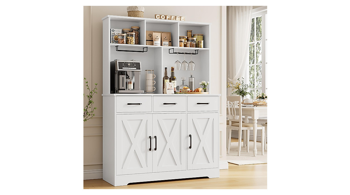 HOSTACK Buffet Cabinet with Hutch - Modern Farmhouse Kitchen Storage
