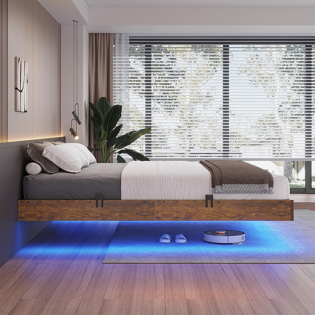 Buy ADORNEVE Floating Bed Frame with RGB LED Lights – Modern & Stable