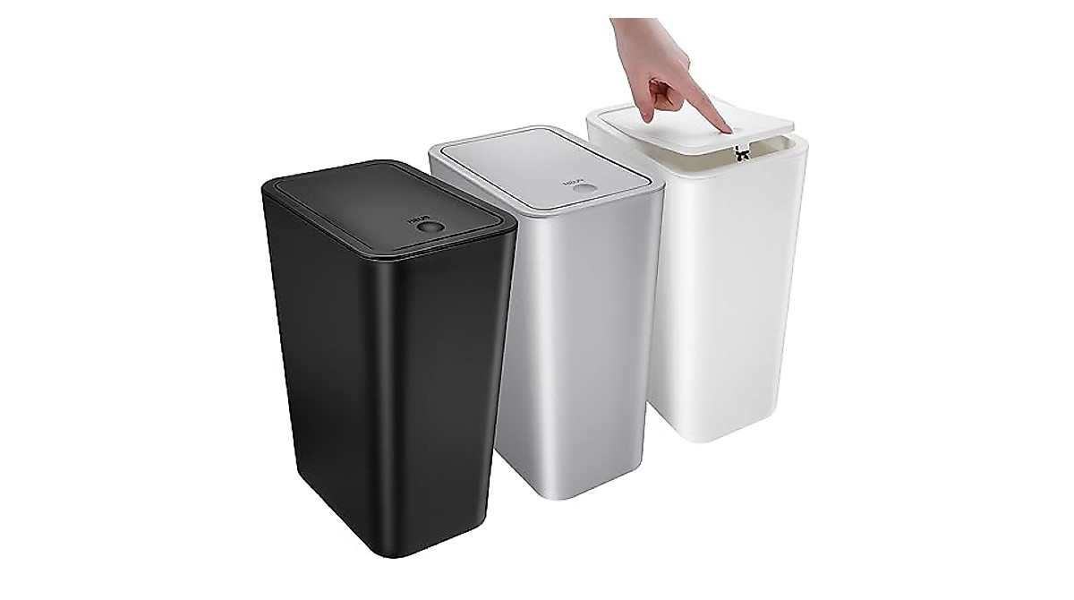 Compact 3 Pack Bathroom Trash Cans with Lid