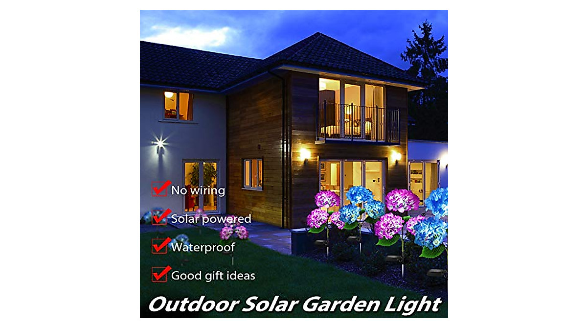 Decorative Solar Garden Stake Lights - 2 Pack Hydrangea LED Flowers
