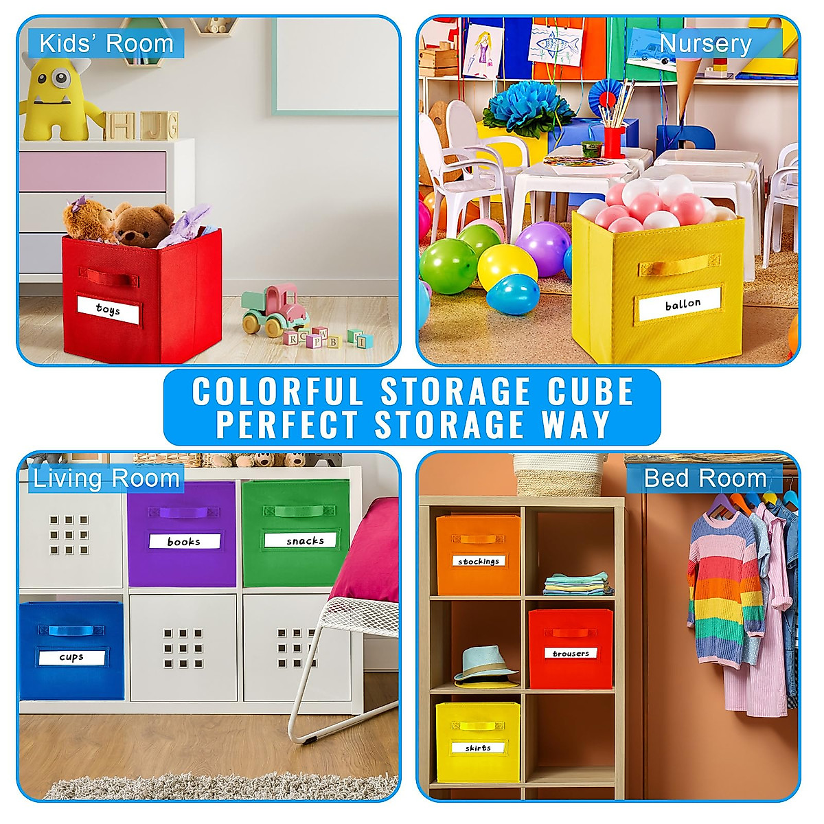 FillTouch 18Pcs Colorful Cube Storage Bins for Fun Organizing