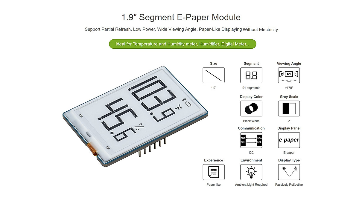 Waveshare 1.9-Inch E-Paper Module for Raspberry Pi & Arduino