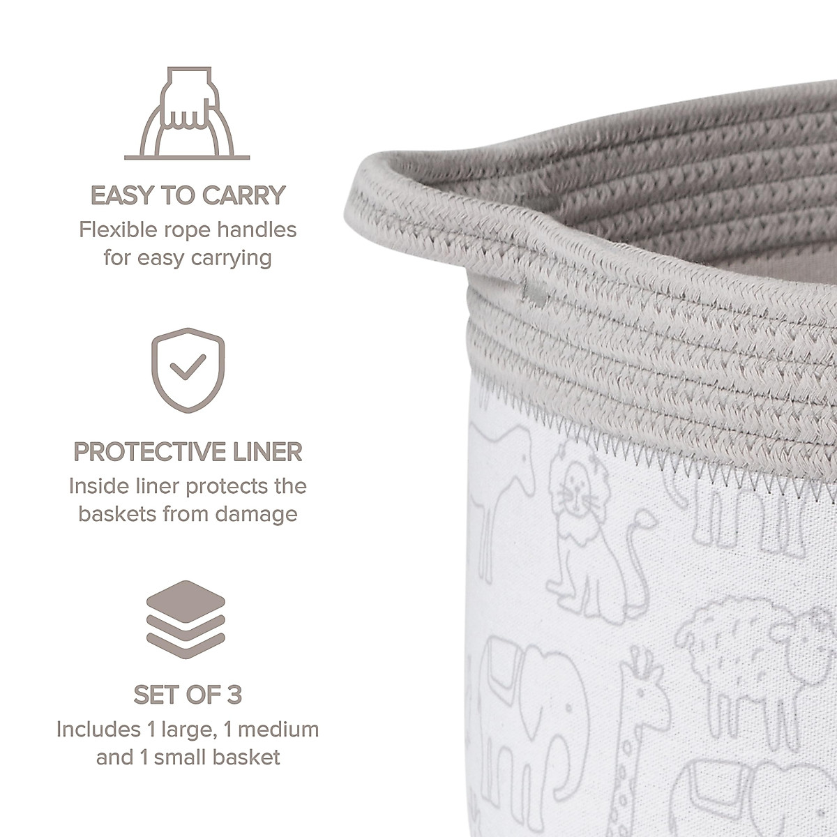 RGI Home Decorative Zoo Animal Storage Baskets Set of 3