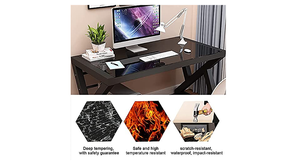 Buy SAMERY 55 Inch Modern Black Glass Computer Desk