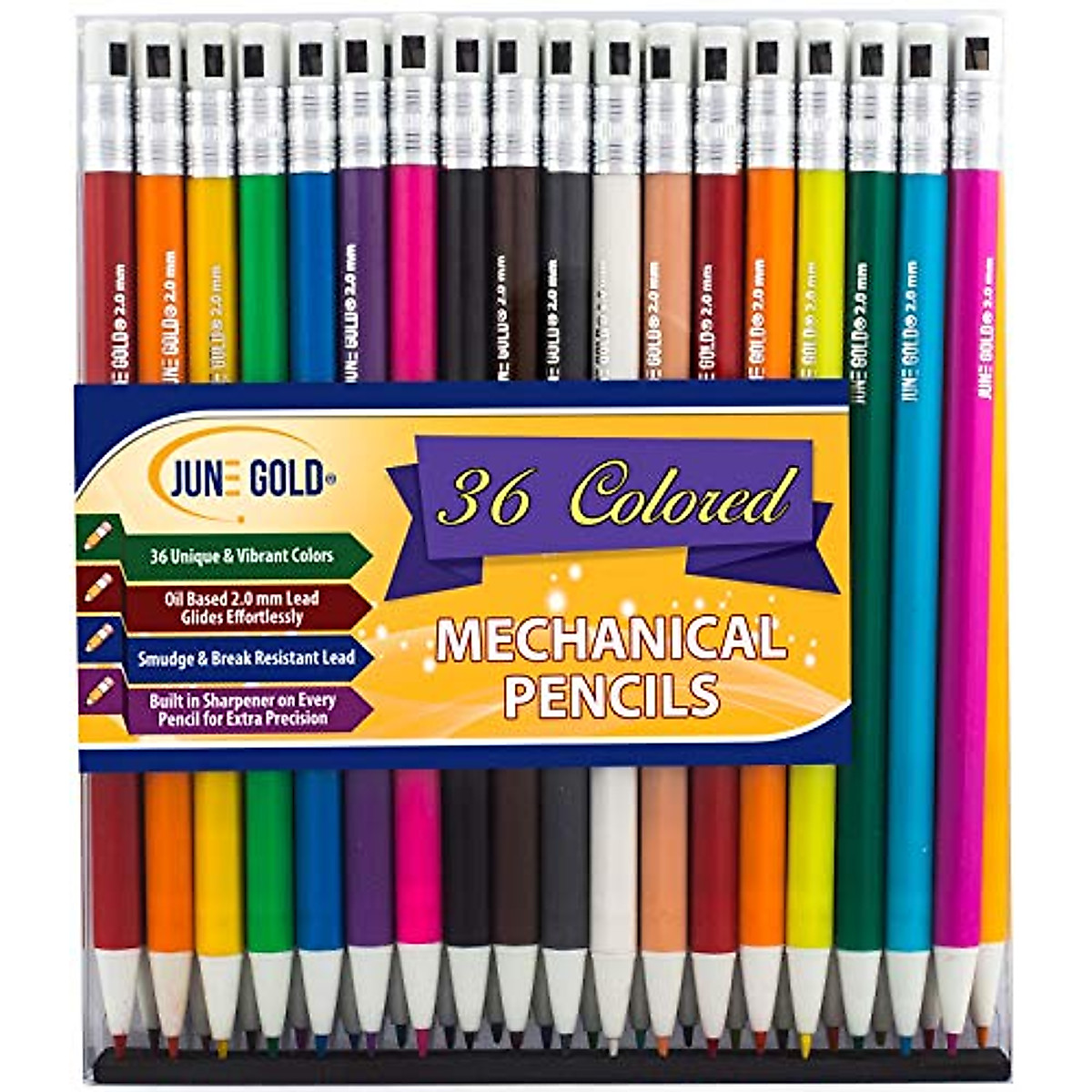 June Gold 36 Colored Mechanical Pencils - Vibrant 2.0mm Set
