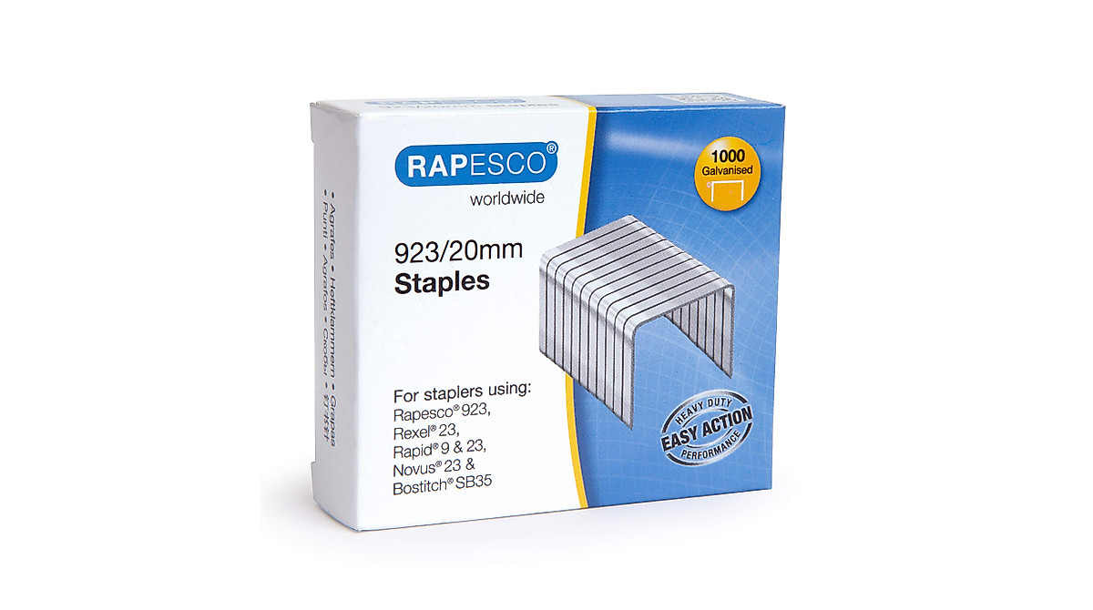 Rapesco 923 Staples - 20mm, Box of 1000 for Heavy Duty Use