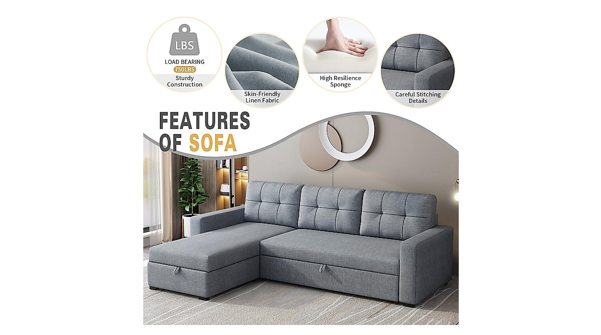 ACQCA Sectional Sleeper Sofa with Storage & Pull-Out Bed
