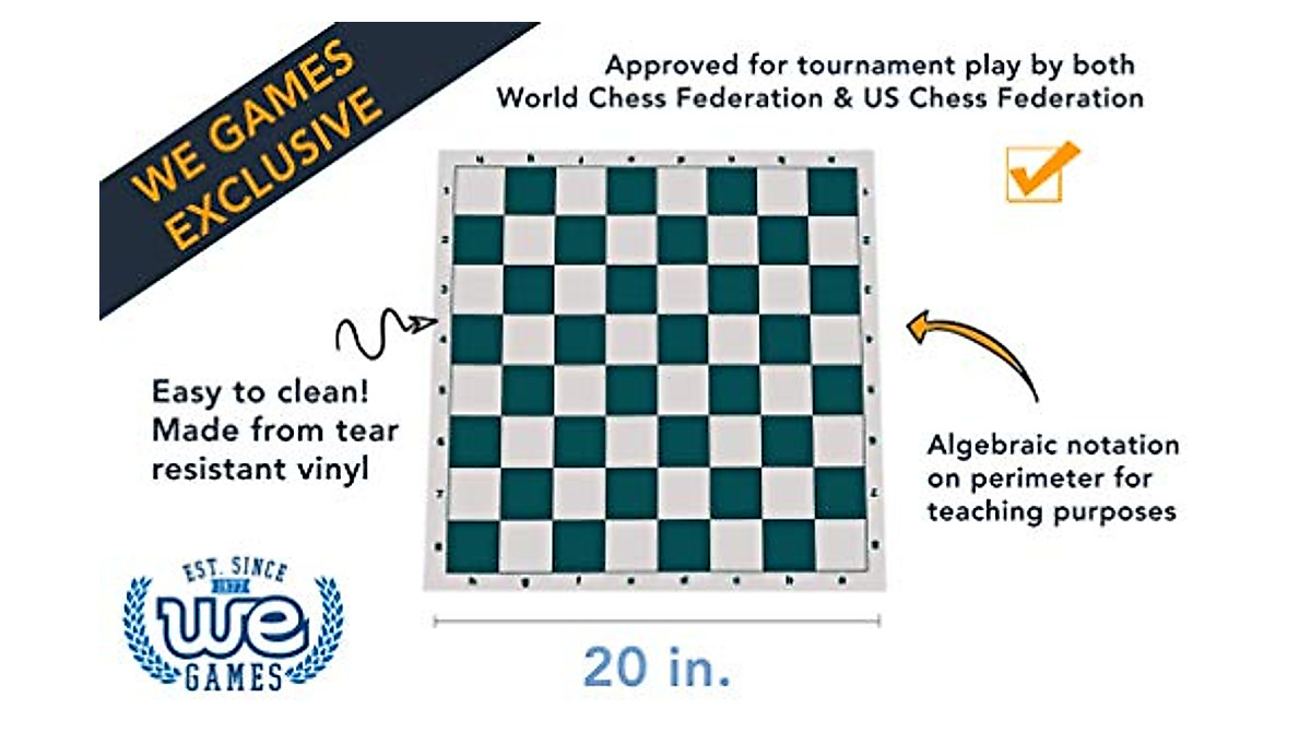 Tournament Roll Up Chess Board & Bobby Fischer Chess Pieces | WE Games