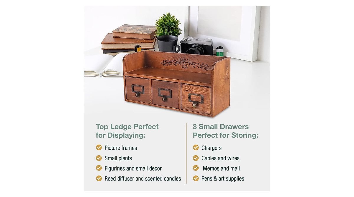 Vintage Farmhouse Wooden Desktop Cabinet with 3 Drawers - Mahogany Wood ...