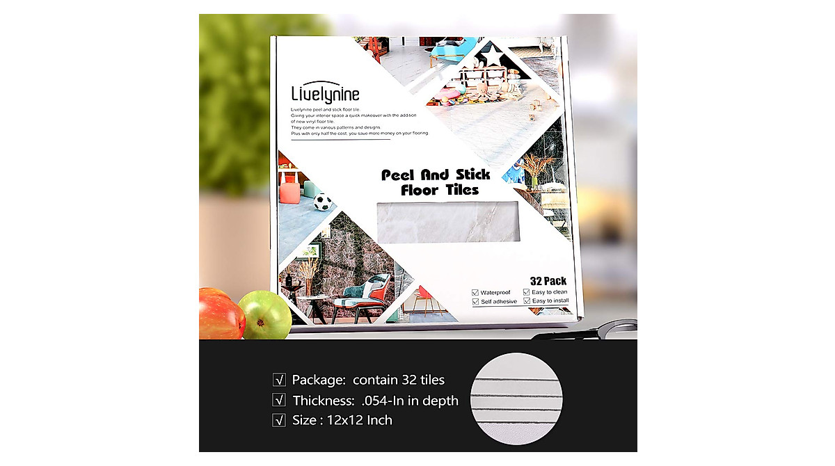 Livelynine 32 Pack Peel and Stick Floor Tiles - Light Grey Marble 12x12