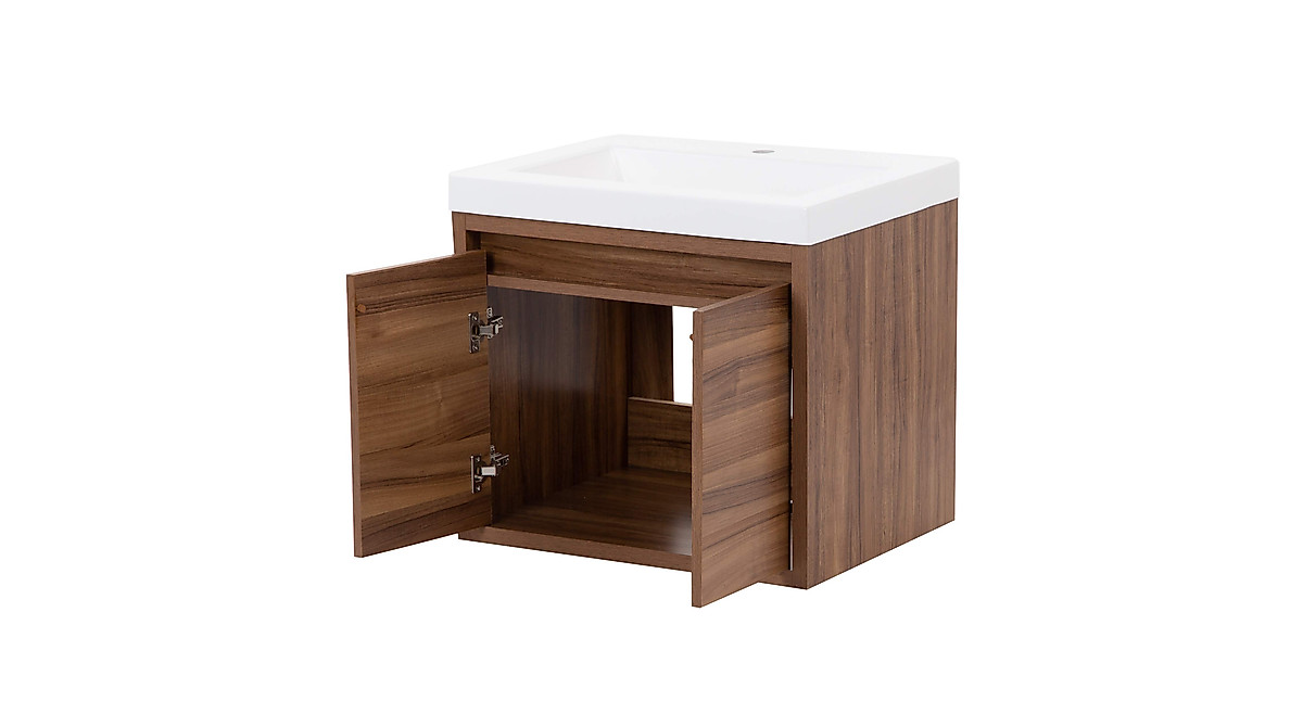 Spring Mill Cabinets Kelby 24" Floating Bathroom Vanity - White Marble Top, 2-Door, Caramel Mist, 24.5"W X 22.25"H