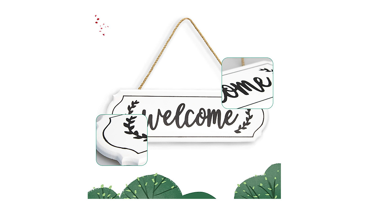 Rustic Wooden Welcome Sign for Front Door Decor | White 11.61 x 3.74 Inch