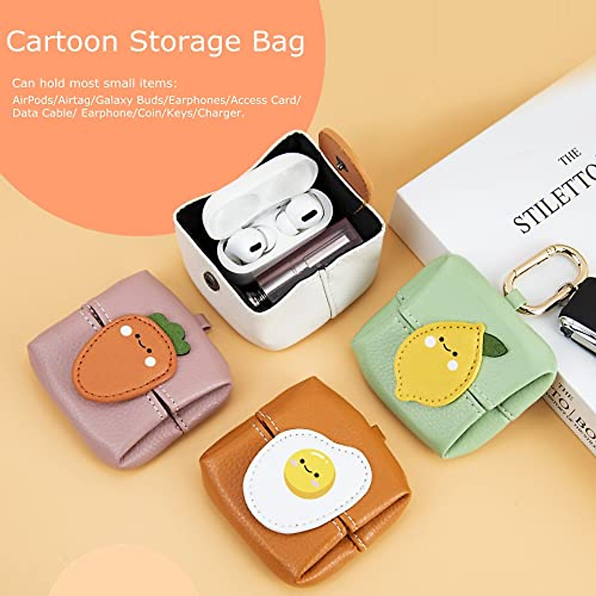 Cartoon Mini-Aufbewahrungstasche Für AirPods, Huawei Tag & Kleinteile – Mit Schlüsselanhänger
