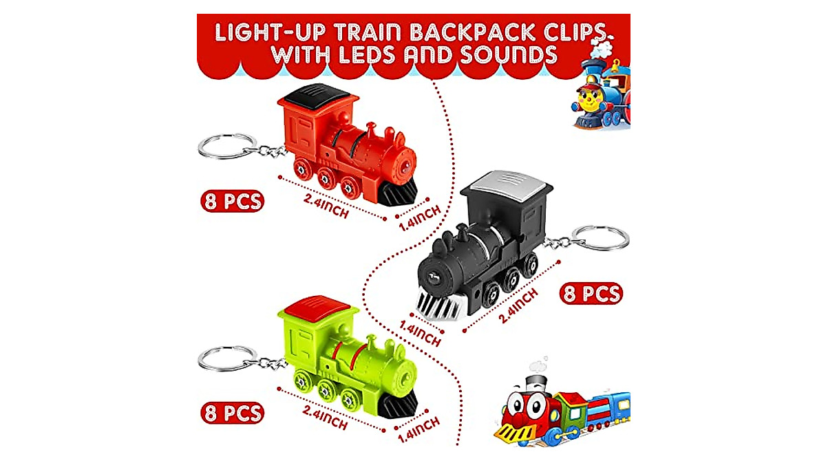 24 Pcs Light Up Train Keychains - Fun Party Favor & Gift