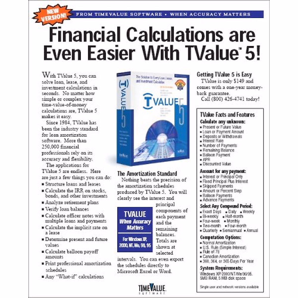 TValue Loan Amortization Software - 5-User Pack