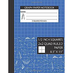 Graph Paper Notebook 1/2 Inch Squares - 100 Pages