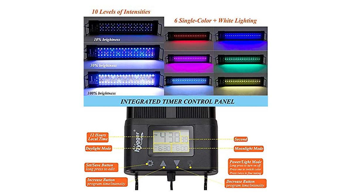 Hygger LED Aquarium Light - Full Spectrum, Dimmable & Auto Timer